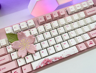 女生办公首选的粉嫩键盘——阿米洛VEM87落樱静电容键盘